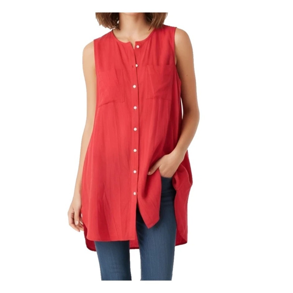 Gap Shirt Top Womens XS‎ Red Oversized Stretch Double Chest Pockets Button Front